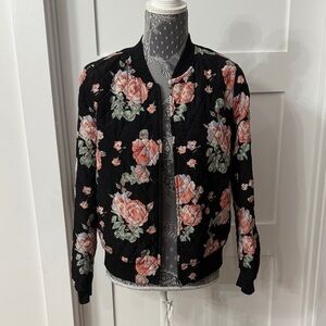 Forever 21 Black Floral Bomber Jacket